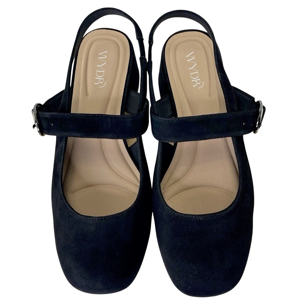 WYDR Amber Slingback Mary Jane 9 W Black Suede Block Heel Dressy Classic Holiday